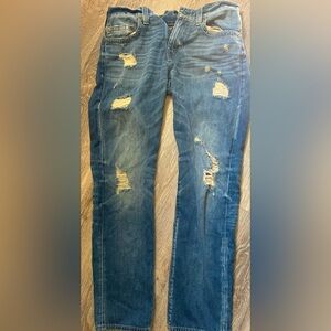 True Religion Men's 34 Distressed Jeans - Medium Wash, Classic Style